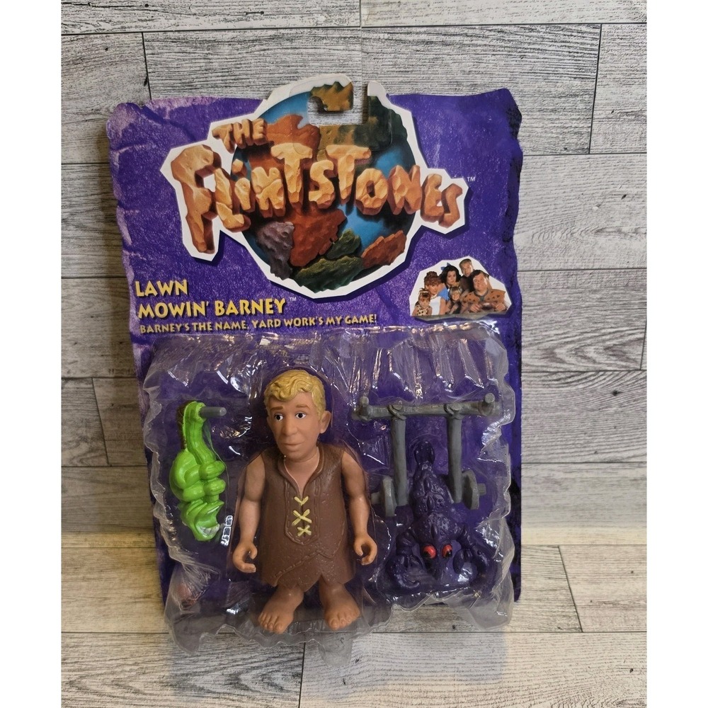 Vtg 1993 Mattel Flintstones Barney Mowing Lawn Figure New Package Damage 11656